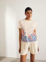 White/Blue 100% Cotton Short Sleeve Crew Neck T-Shirt - Image 1 of 7