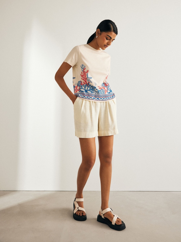 White/Blue 100% Cotton Short Sleeve Crew Neck T-Shirt - Image 2 of 7