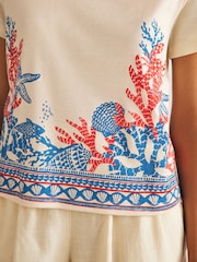 White/Blue 100% Cotton Short Sleeve Crew Neck T-Shirt - Image 5 of 7
