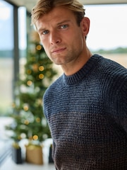 Brown/Blue Regular Fit Chunky Ombré Crew Jumper with Wool - Image 1 of 9