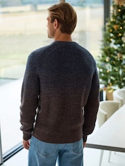 Brown/Blue Regular Fit Chunky Ombré Crew Jumper with Wool - Image 3 of 9
