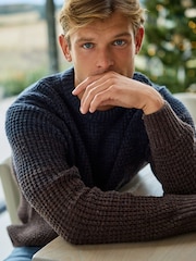 Brown/Blue Regular Fit Chunky Ombré Crew Jumper with Wool - Image 5 of 9