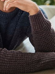 Brown/Blue Regular Fit Chunky Ombré Crew Jumper with Wool - Image 6 of 9