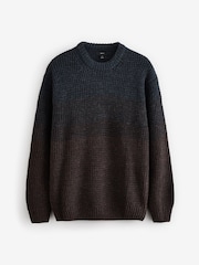 Brown/Blue Regular Fit Chunky Ombré Crew Jumper with Wool - Image 7 of 9