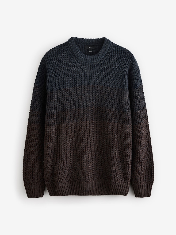 Brown/Blue Regular Fit Chunky Ombré Crew Jumper with Wool - Image 7 of 9