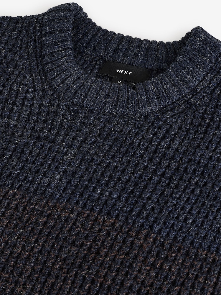 Brown/Blue Regular Fit Chunky Ombré Crew Jumper with Wool - Image 8 of 9