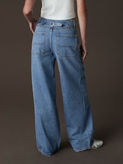 Mid Blue Adjustable Cinch Back Wide Leg 100% Cotton Jeans - Image 3 of 8