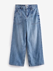 Mid Blue Adjustable Cinch Back Wide Leg 100% Cotton Jeans - Image 7 of 8