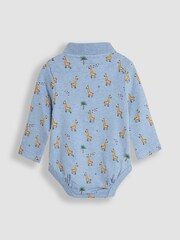 JoJo Maman Bébé Denim Blue Giraffe Printed Polo Shirt Bodysuit - Image 2 of 3