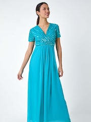 Roman Blue Sequin Embellished Maxi Dress - Image 1 of 5