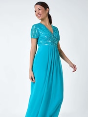 Roman Blue Sequin Embellished Maxi Dress - Image 2 of 5