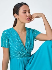 Roman Blue Sequin Embellished Maxi Dress - Image 4 of 5