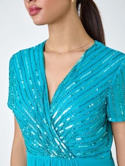 Roman Blue Sequin Embellished Maxi Dress - Image 5 of 5