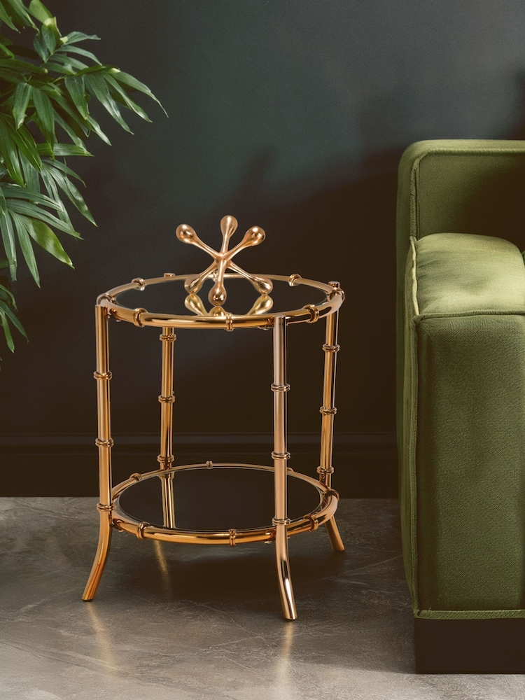 Interiors by Premier Gold Clear Kensington Townhouse Bamboo Design Side Table - Image 2 of 6