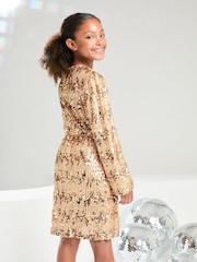 Lipsy Rose Gold Long Sleeve Sequin Party Dress (5-16yrs) - Image 4 of 4
