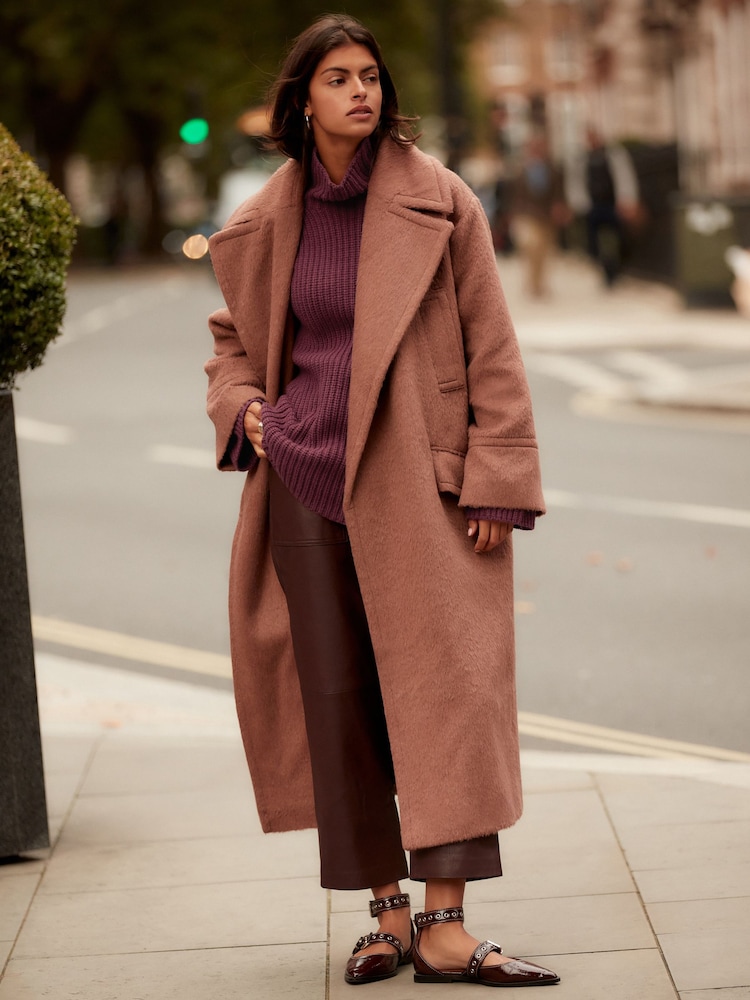 روز وردي - Overcoat with Revere Collar - صورة 1 من 9