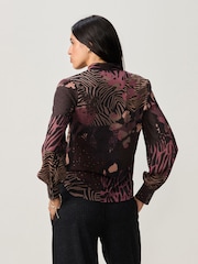 Purple Berry Mixed Animal Long Sleeve V-Neck Blouse - Image 3 of 8