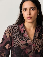 Purple Berry Mixed Animal Long Sleeve V-Neck Blouse - Image 4 of 8