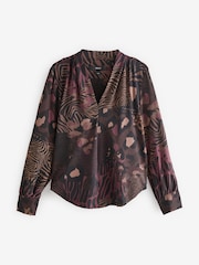 Purple Berry Mixed Animal Long Sleeve V-Neck Blouse - Image 6 of 8