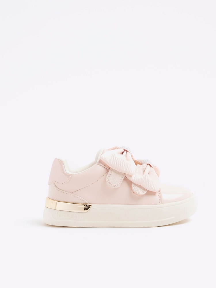 River Island Pink Girls Velcro Bow Trainers - Image 1 of 4 River Island Pink Girls Velcro Bow Trainers - Image 1 of 4