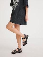 Simply Be Black Extra Wide Fit Two Part Buckle Detail Chunky Sandals - Image 4 of 4