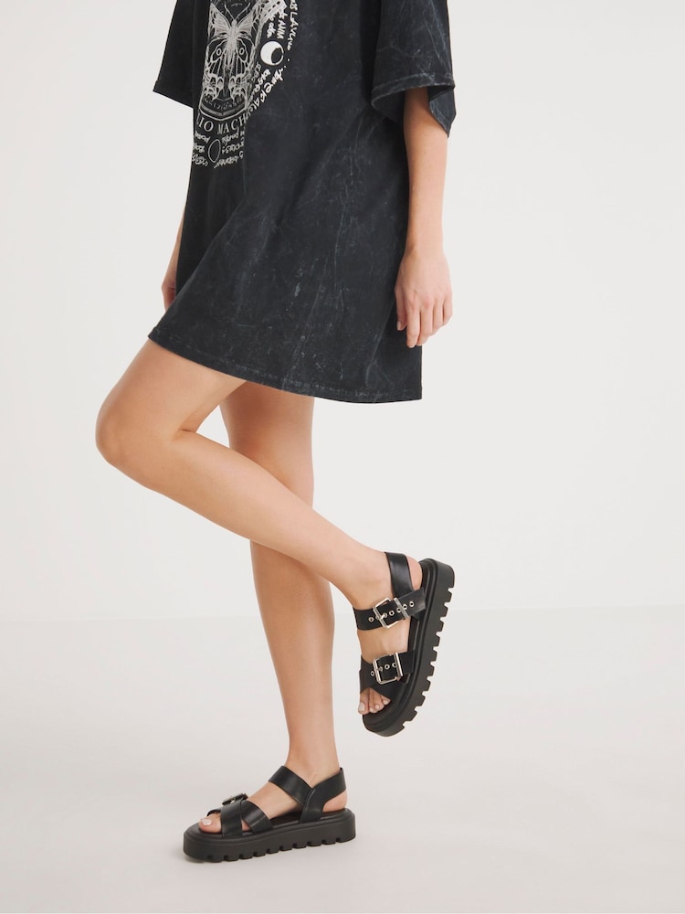 Simply Be Black Extra Wide Fit Two Part Buckle Detail Chunky Sandals - Image 4 of 4