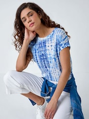 Roman Blue Textured Tie Dye Cocoon Top - Image 1 of 5