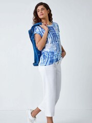 Roman Blue Textured Tie Dye Cocoon Top - Image 2 of 5