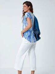 Roman Blue Textured Tie Dye Cocoon Top - Image 3 of 5