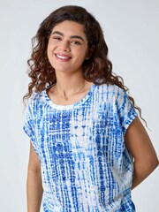 Roman Blue Textured Tie Dye Cocoon Top - Image 4 of 5