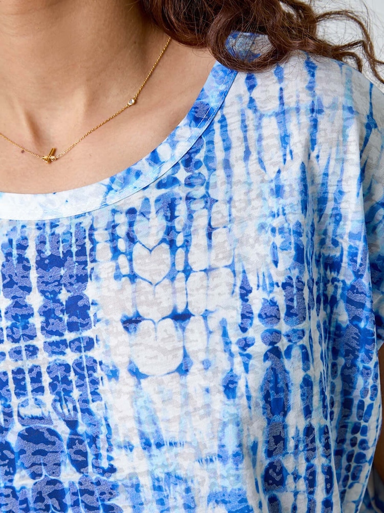 Roman Blue Textured Tie Dye Cocoon Top - Image 5 of 5