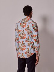 Hawes & Curtis Slim Blue Botanical Floral Mid Collar 100% Cotton Shirt - Image 2 of 4