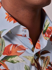 Hawes & Curtis Slim Blue Botanical Floral Mid Collar 100% Cotton Shirt - Image 3 of 4