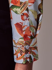Hawes & Curtis Slim Blue Botanical Floral Mid Collar 100% Cotton Shirt - Image 4 of 4