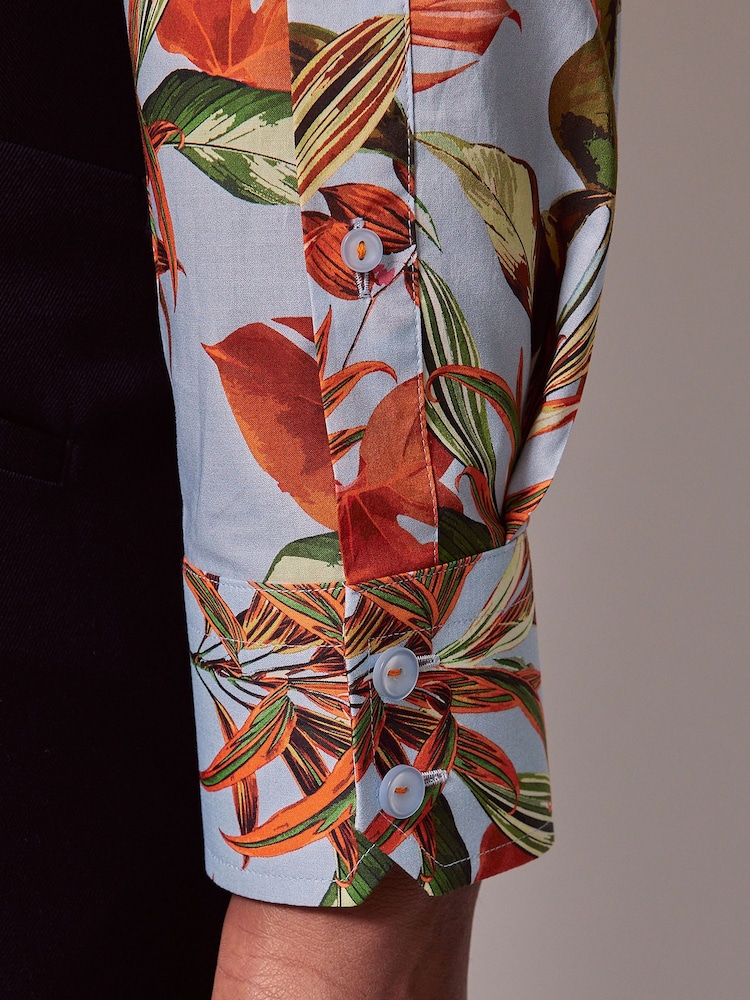 Hawes & Curtis Slim Blue Botanical Floral Mid Collar 100% Cotton Shirt - Image 4 of 4