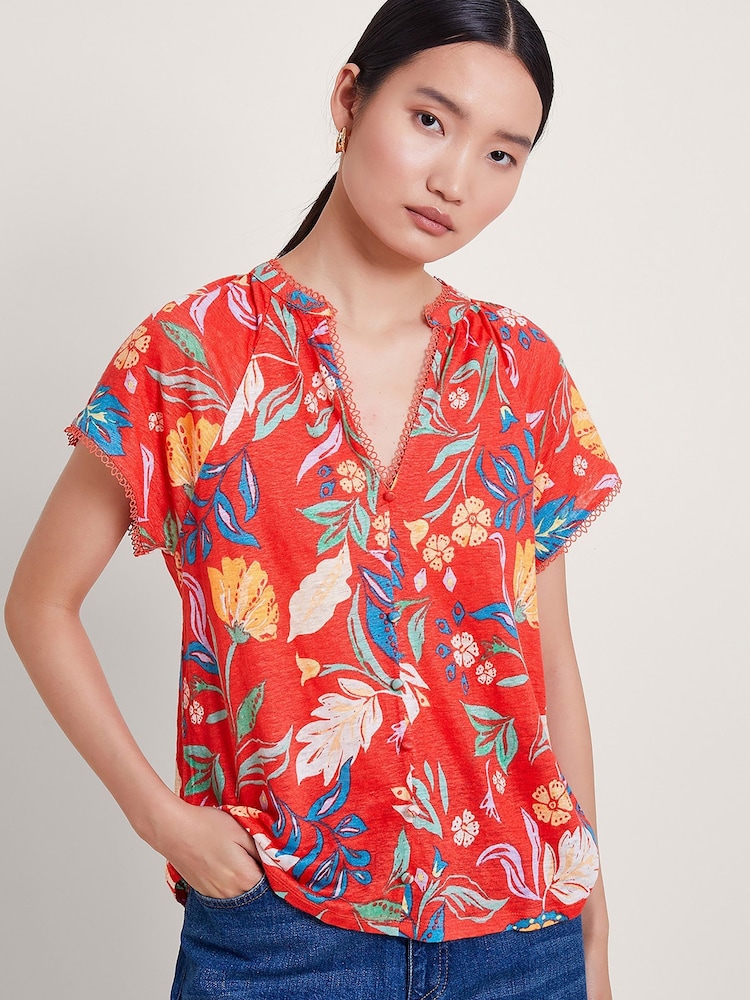 Monsoon Alma T-Shirt mit Print aus 100 % Leinen - Bild 1 von 5