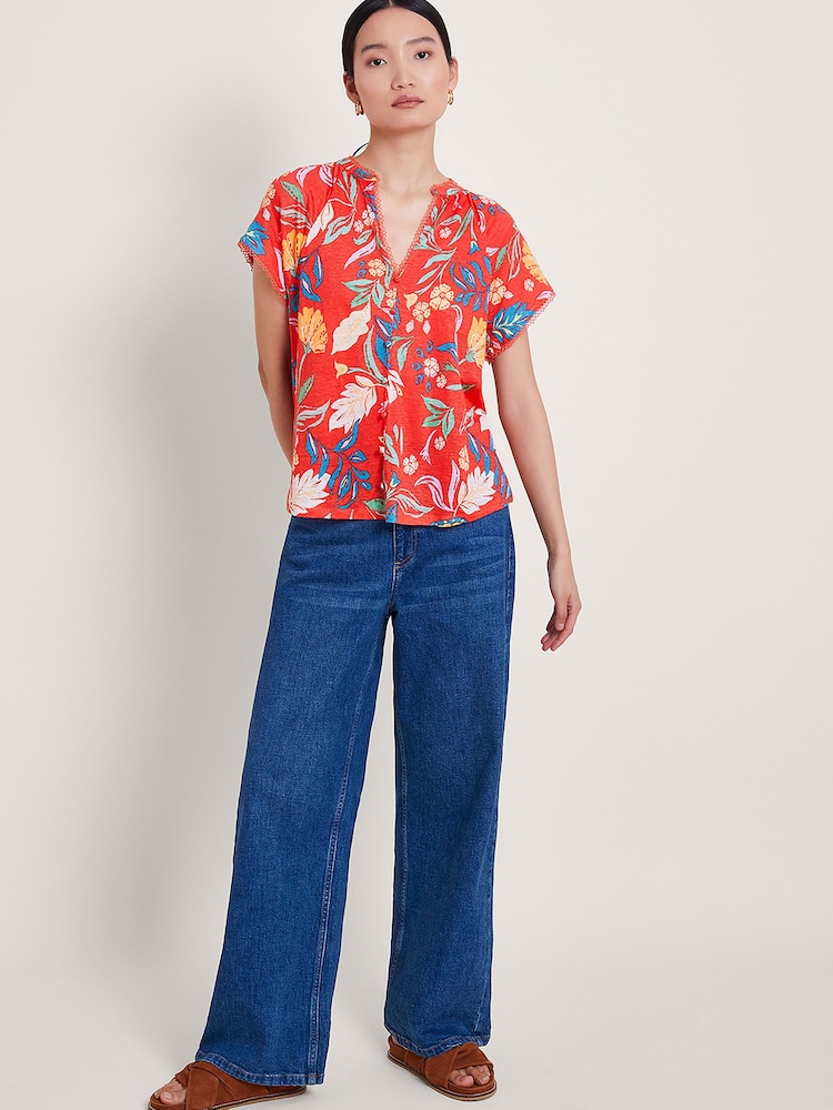 Monsoon Alma T-Shirt mit Print aus 100 % Leinen - Bild 2 von 5