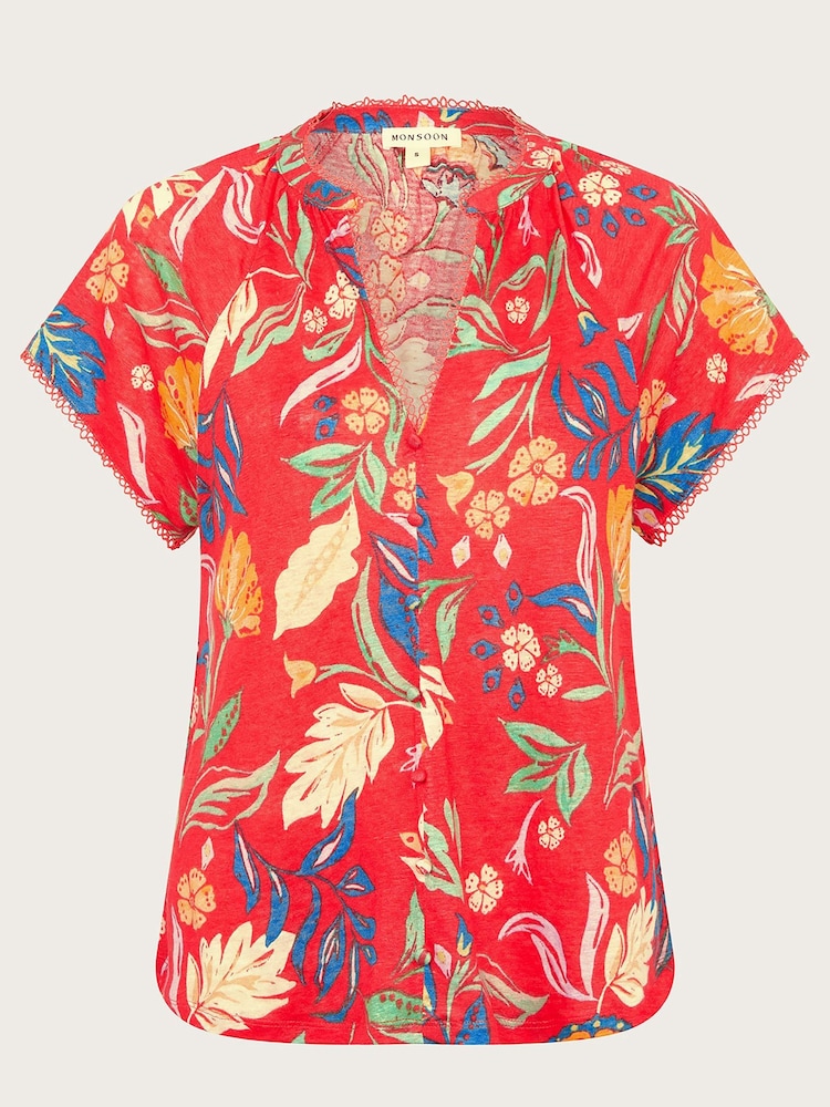 Monsoon Alma T-Shirt mit Print aus 100 % Leinen - Bild 5 von 5