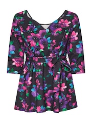Yours Curve Multi Floral Long Sleeve Sweetheart Peplum Top - Image 5 of 5