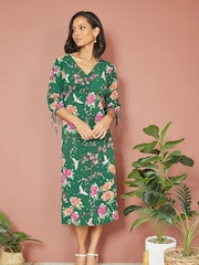 Yumi Kimono-Midikleid mit Kranich-Print - Bild 2 von 4