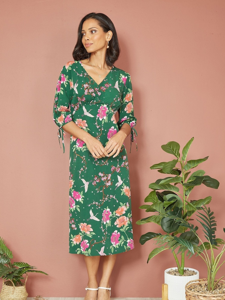 Yumi Kimono-Midikleid mit Kranich-Print - Bild 2 von 4