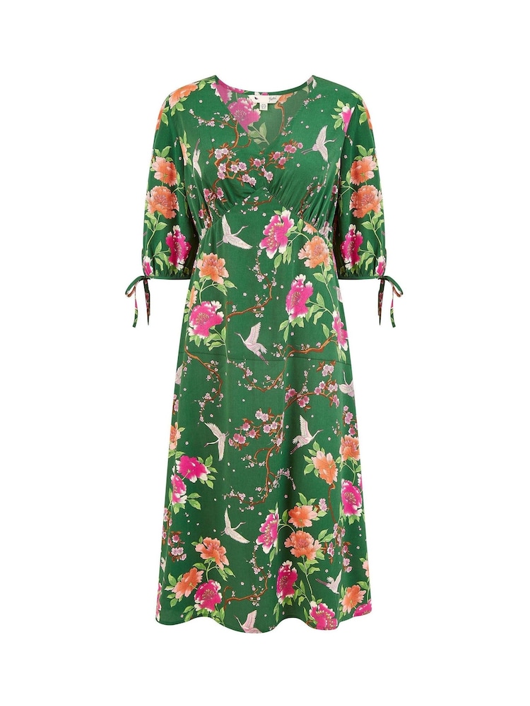 Yumi Kimono-Midikleid mit Kranich-Print - Bild 4 von 4