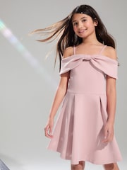 Lipsy Pink Cold Shoulder Bow Skater Dress (5-16yrs) - Image 1 of 4