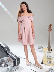 Lipsy Pink Cold Shoulder Bow Skater Dress (5-16yrs) - Image 2 of 4