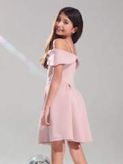 Lipsy Pink Cold Shoulder Bow Skater Dress (5-16yrs) - Image 4 of 4