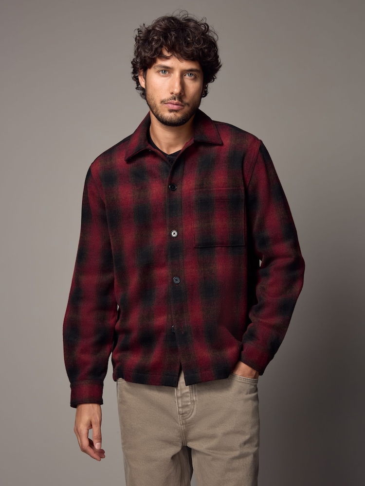 Red Wool Blend Check Shacket Overshirt - Image 1 of 11
