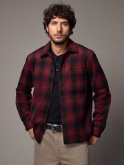 Red Wool Blend Check Shacket Overshirt - Image 3 of 11