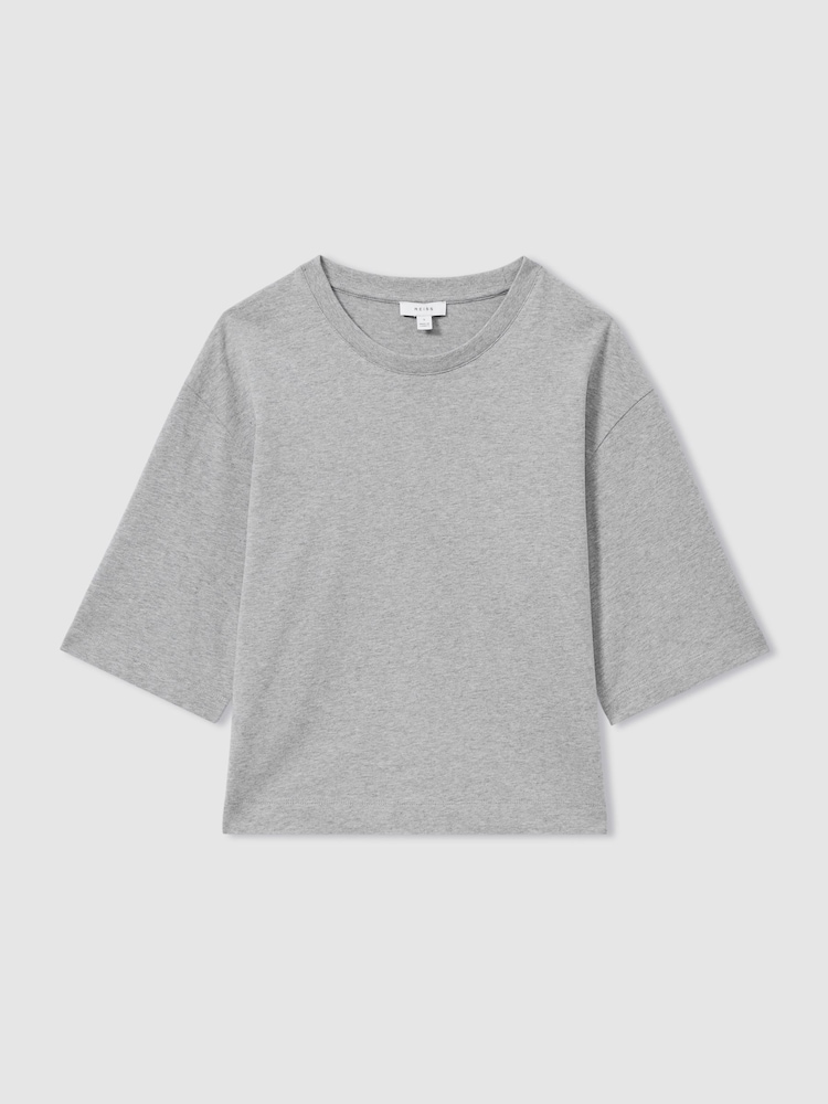 Reiss Grey Marl Cassie Oversized Cotton Crew Neck T-Shirt - Image 2 of 6
