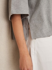Reiss Grey Marl Cassie Oversized Cotton Crew Neck T-Shirt - Image 4 of 6