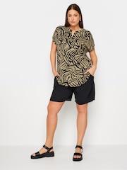 Yours Curve Brown Abstract Print Textured Notch Neck Top - Image 2 of 5